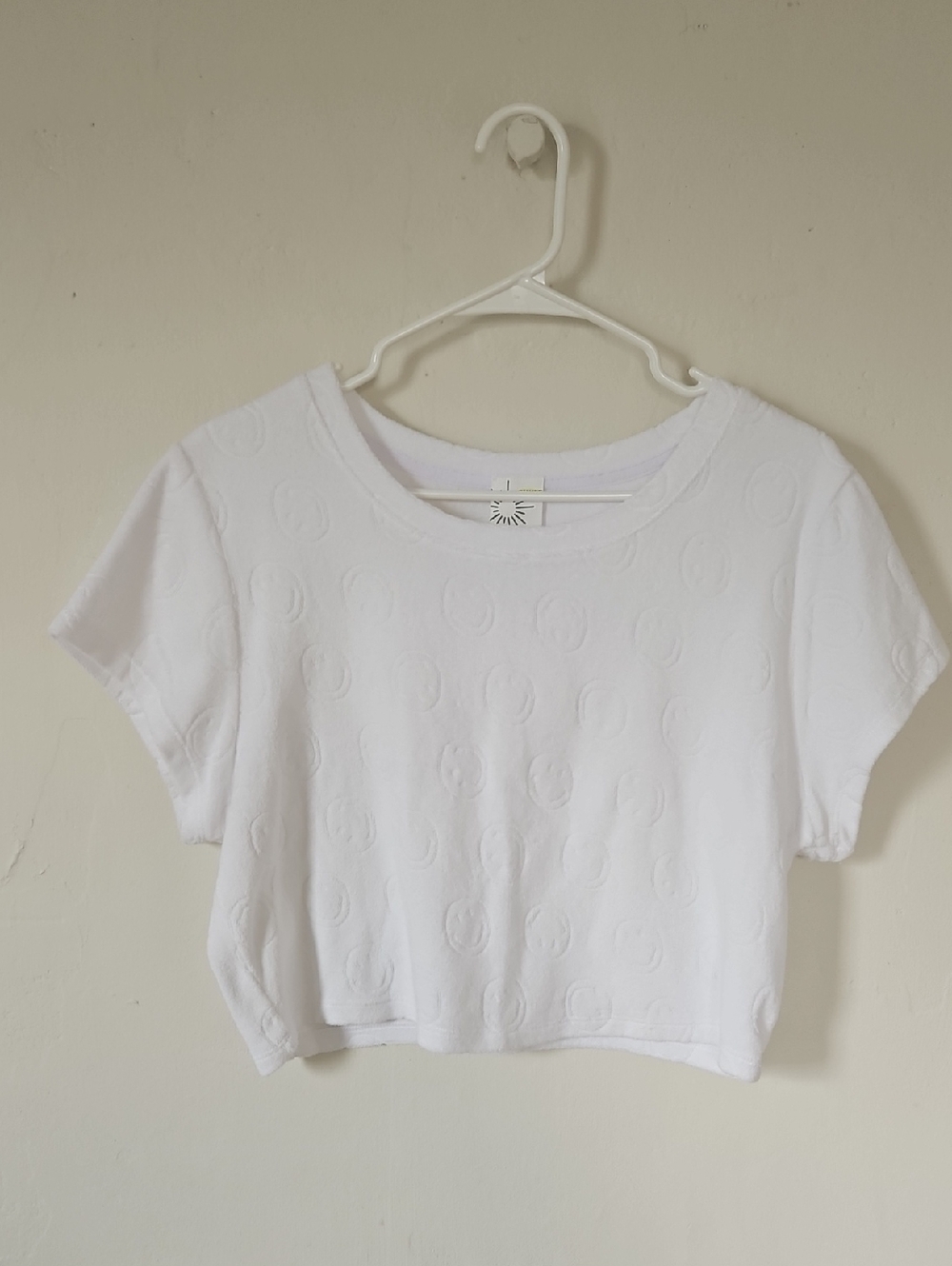 aerie Offline White Textured Terrycloth Short Sleeve Crop Top Beach or Pool XL